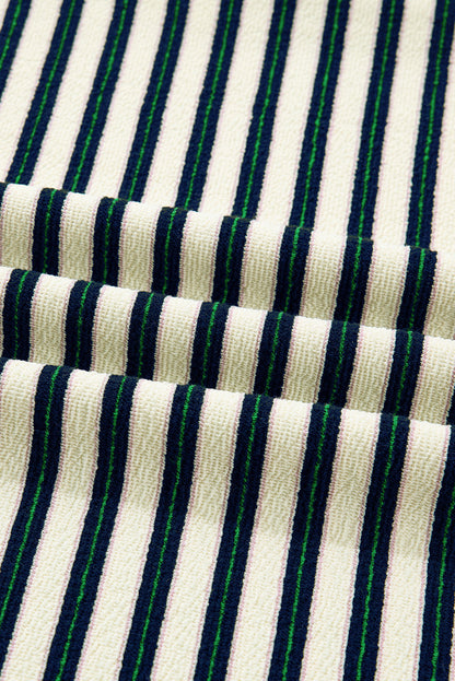 Stripe Contrast Trim Collared Zip Long Sleeve Top