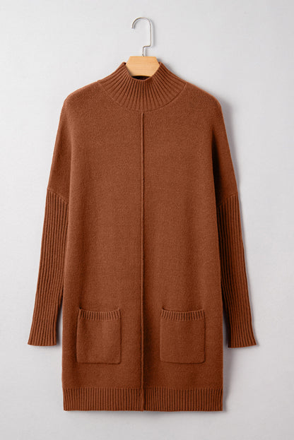 Solid Ribbed Mock Neck Sweater Dress