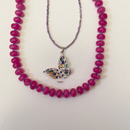 Holiday Necklace Warm Bubble Gum Natural Stone Beads