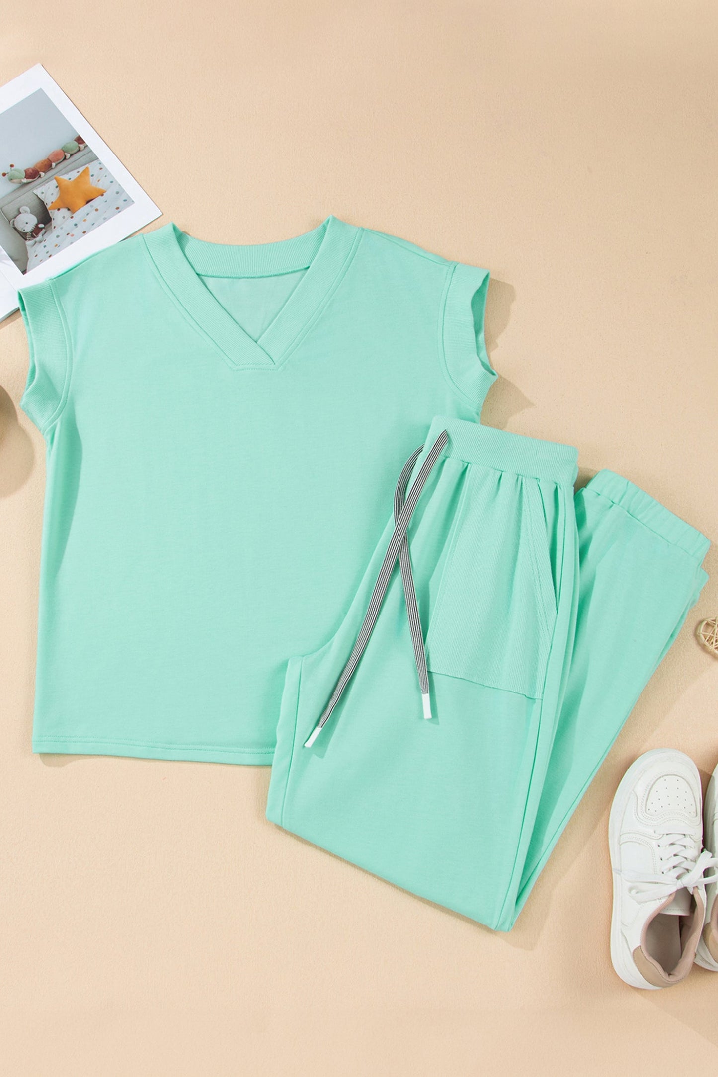 Solid V-Neck Tee and Drawstring Pants