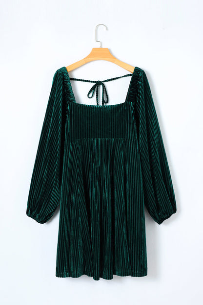 Velvet Tie-Back Square Neck Babydoll Dress