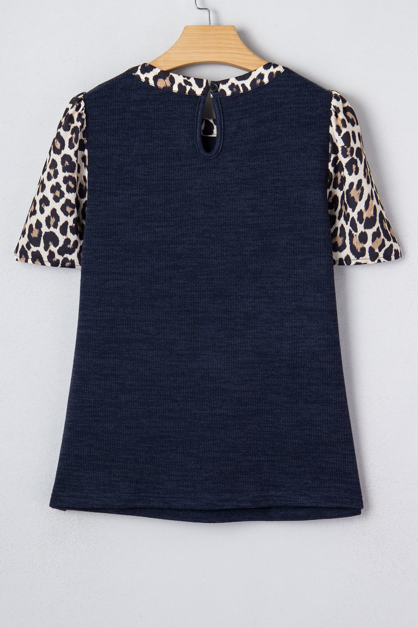Rib Contrast Leopard Patchwork Short Sleeve Top