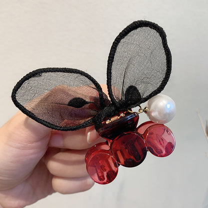 Polka Dot Rabbit Ears Hairpin with Pearls