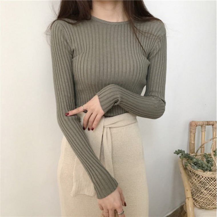 Round Neck Cored Yarn Slim Fit Sweater