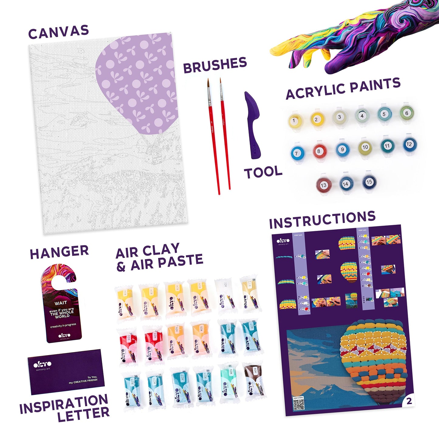 OKTO Air-Dry Clay 3D Painting Kit – Hot Air Balloon (11.8 x 15.7 in)