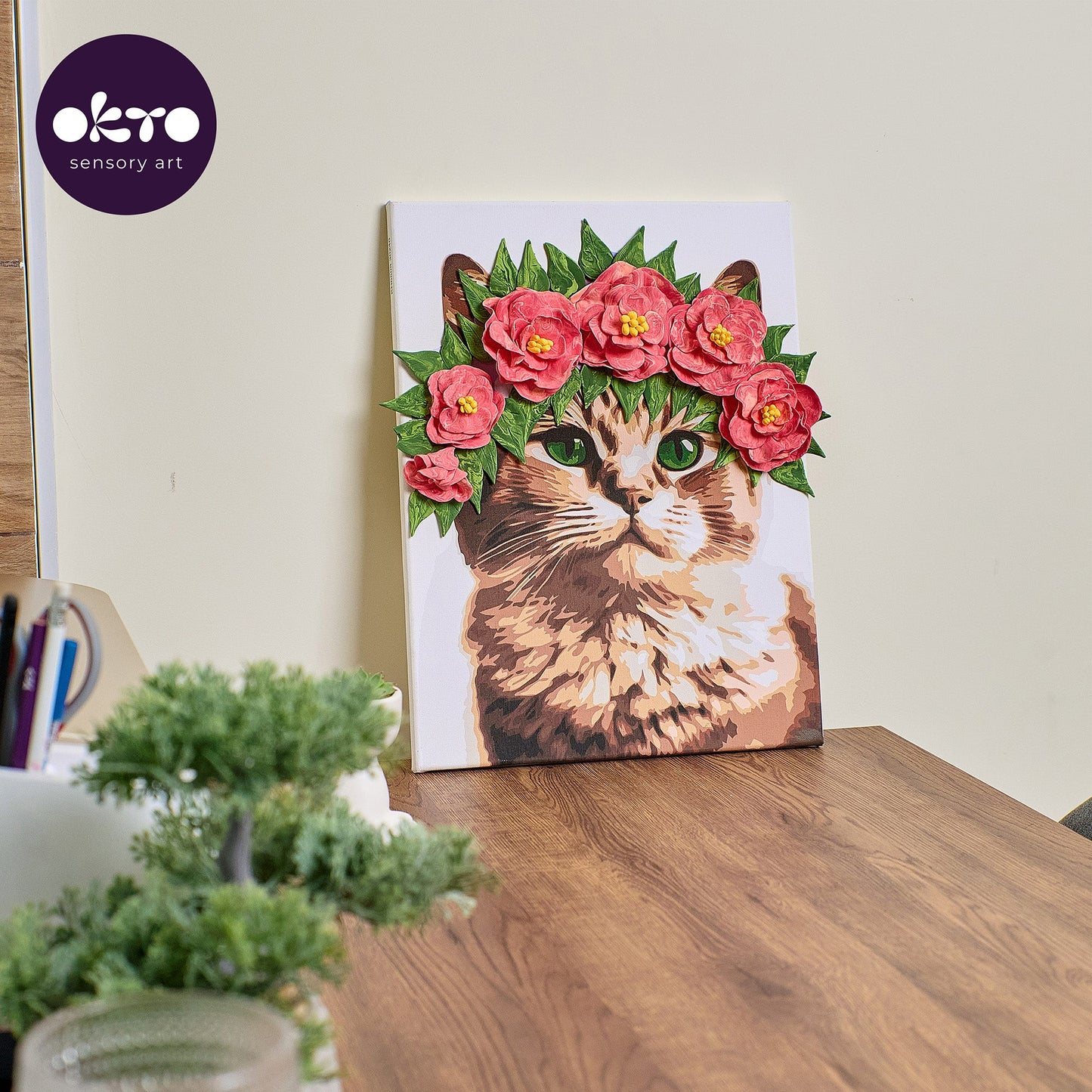 OKTO Air-Dry Clay 3D Painting Kit – Kit a Cat in a Flower Crown (11.8 x 15.7 in)