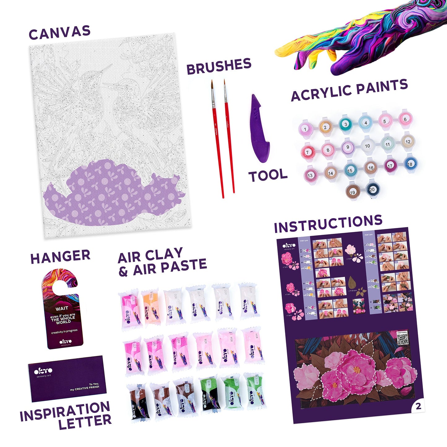 OKTO Air-Dry Clay 3D Painting Kit – Kit Hummingbirds (11.8 x 15.7 in)