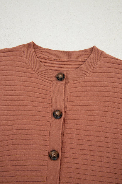 Ribbed Knit Button Front Dolman Sleeve Sweater Cardigan