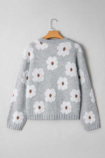 Floral V-Neck Drop Shoulder Baggy Sweater