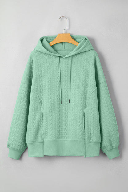 Solid Cable Textured Long Sleeve Baggy Hoodie