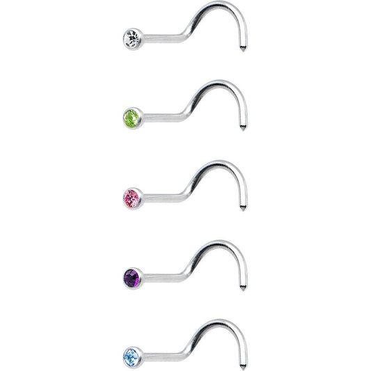 20G Stainless Steel CZ Nose Ring Pack Set