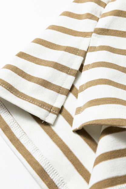 Stripe Leopard Patchwork Round Neck Loose T-Shirt