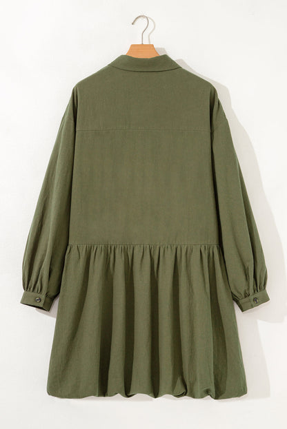 Plus Size Collared Half-Button Ruffle Hem Mini Dress