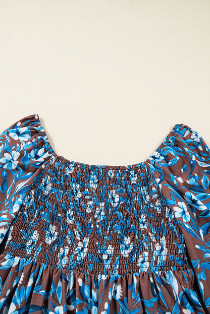 Floral Smocked Bodice Ruffle Sleeve Dress