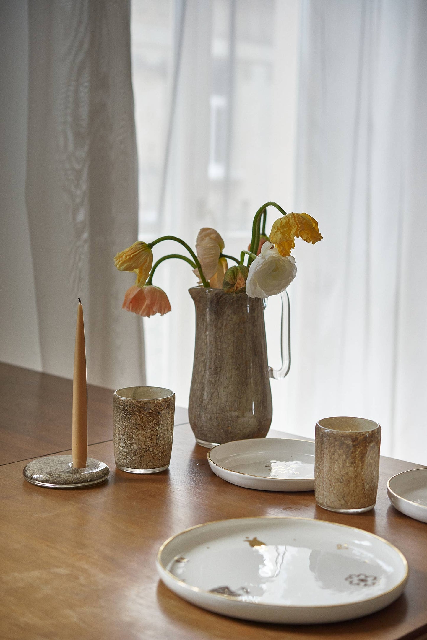 Hand Blown Glass Tumbler: Brown Marble