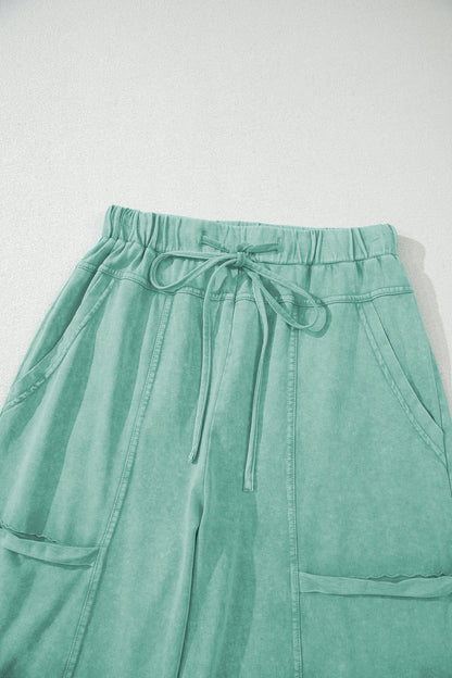 Mineral Wash Reverse Seam Drawstring Elastic Waist Pants