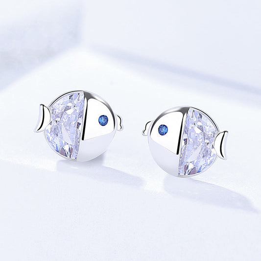 S925 Sterling Silver Kissing Gourami Stud Earrings