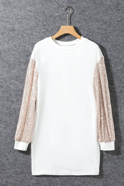 Valentine Sequin Patchwork Puff Sleeve Mini Dress