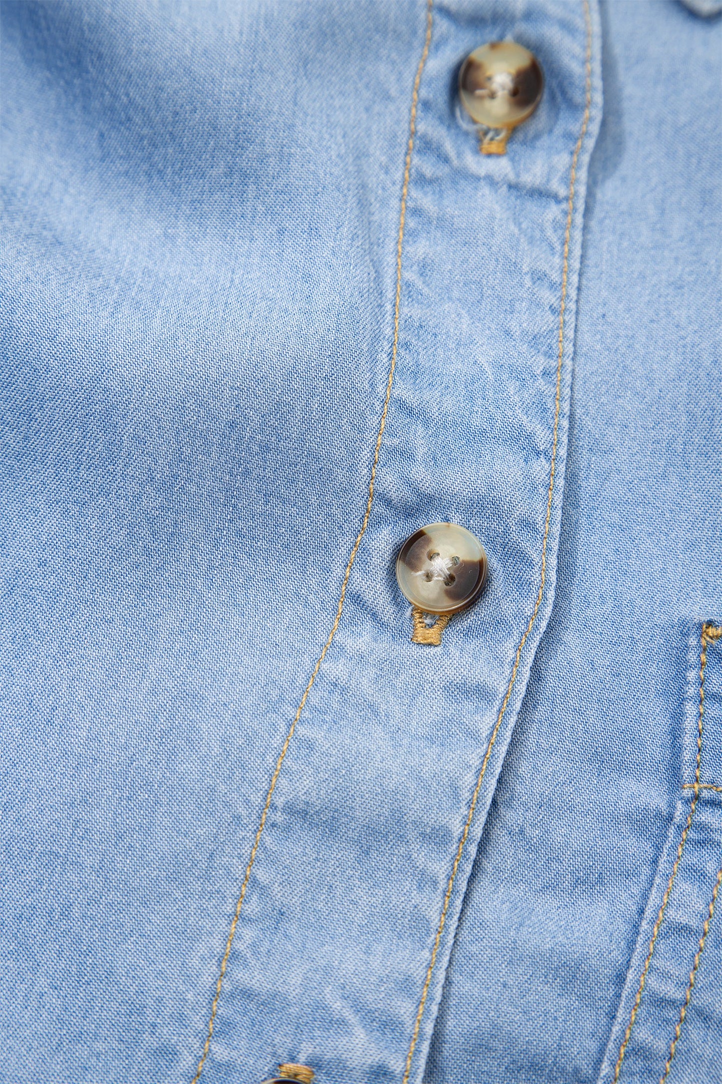 Half Sleeve Ruffle High-Low Chambray Shirt