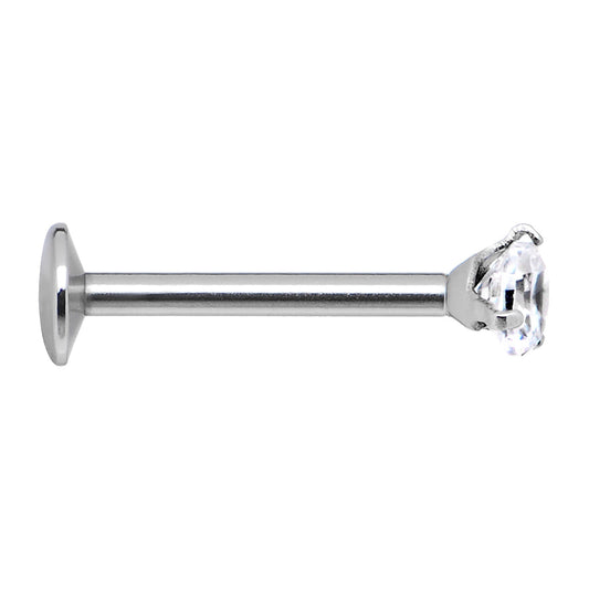 16G Clear 2mm Gem Internally Threaded Labret Monroe Tragus