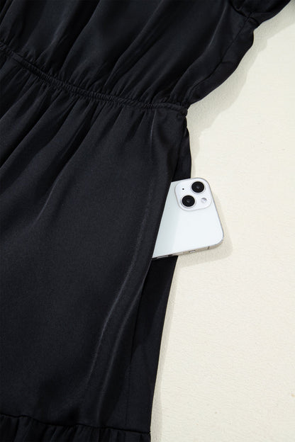 Flounced 3/4 Sleeve Tiered Maxi Dress