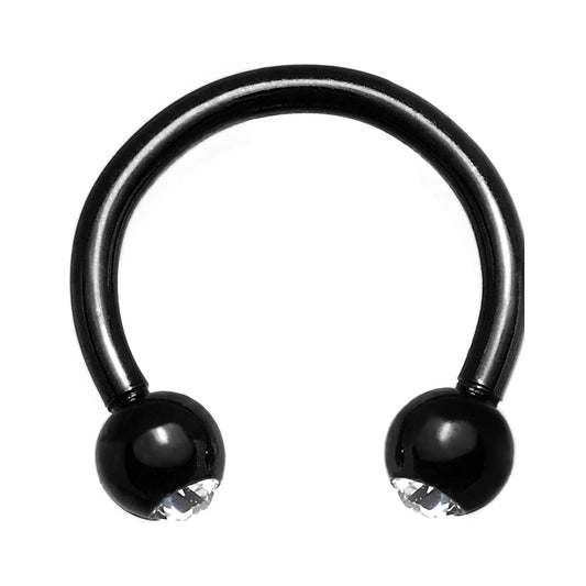 16G 5/16 Clear Gem Black Anodized Horseshoe Circular Barbell