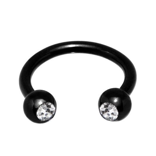 16G 5/16 Clear Gem Black Anodized Horseshoe Circular Barbell
