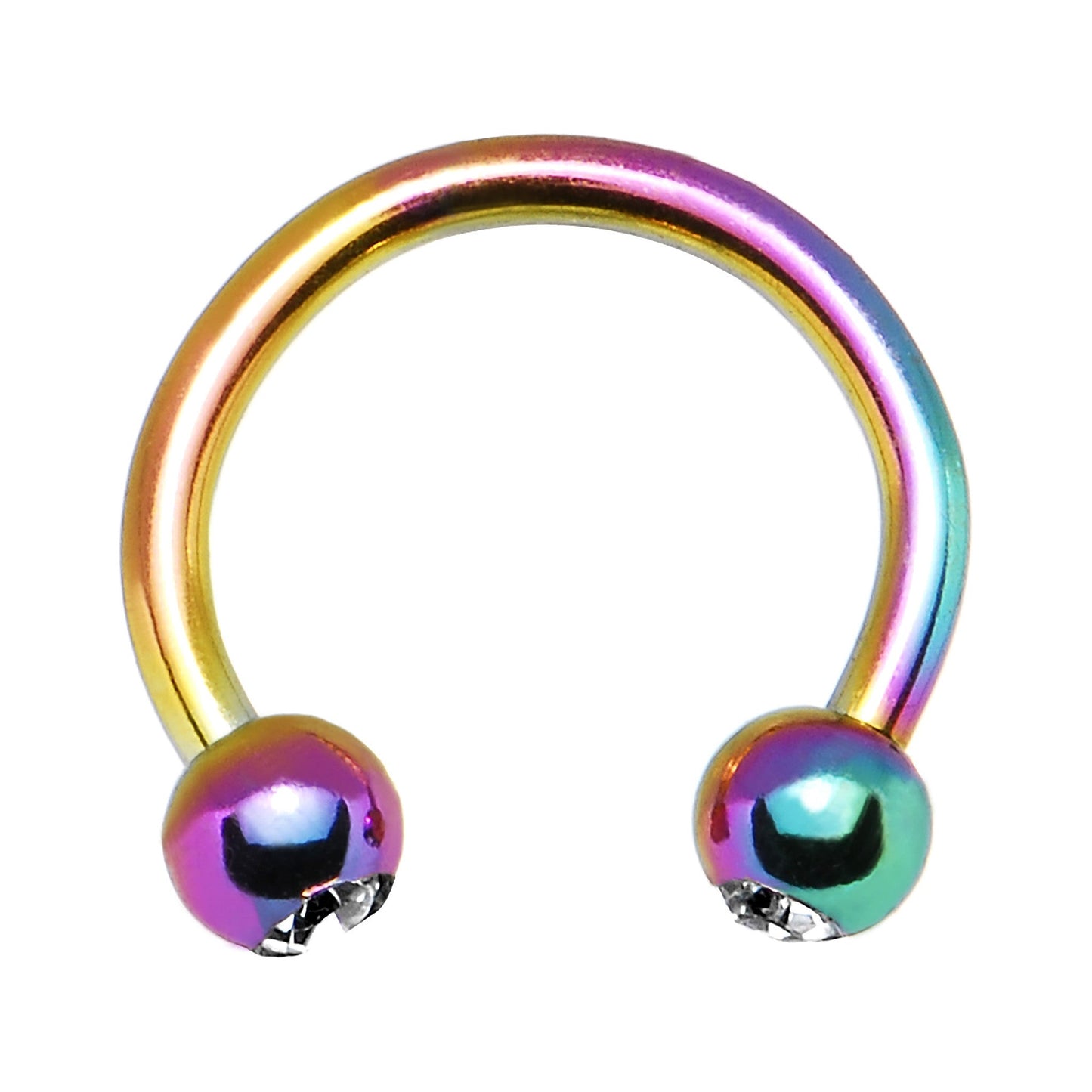 16G 5/16 Clear Gem Rainbow Anodized Horseshoe Circular Barbell