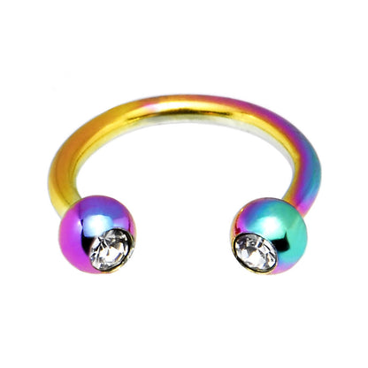 16G 5/16 Clear Gem Rainbow Anodized Horseshoe Circular Barbell