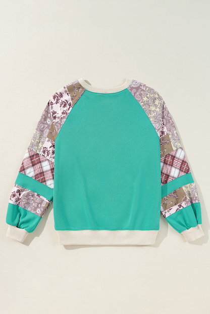 Plaid Paisley Patchwork Long Sleeve Top
