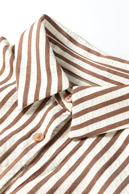 Textured Stripe 3/4 Sleeve Split Midi Dress