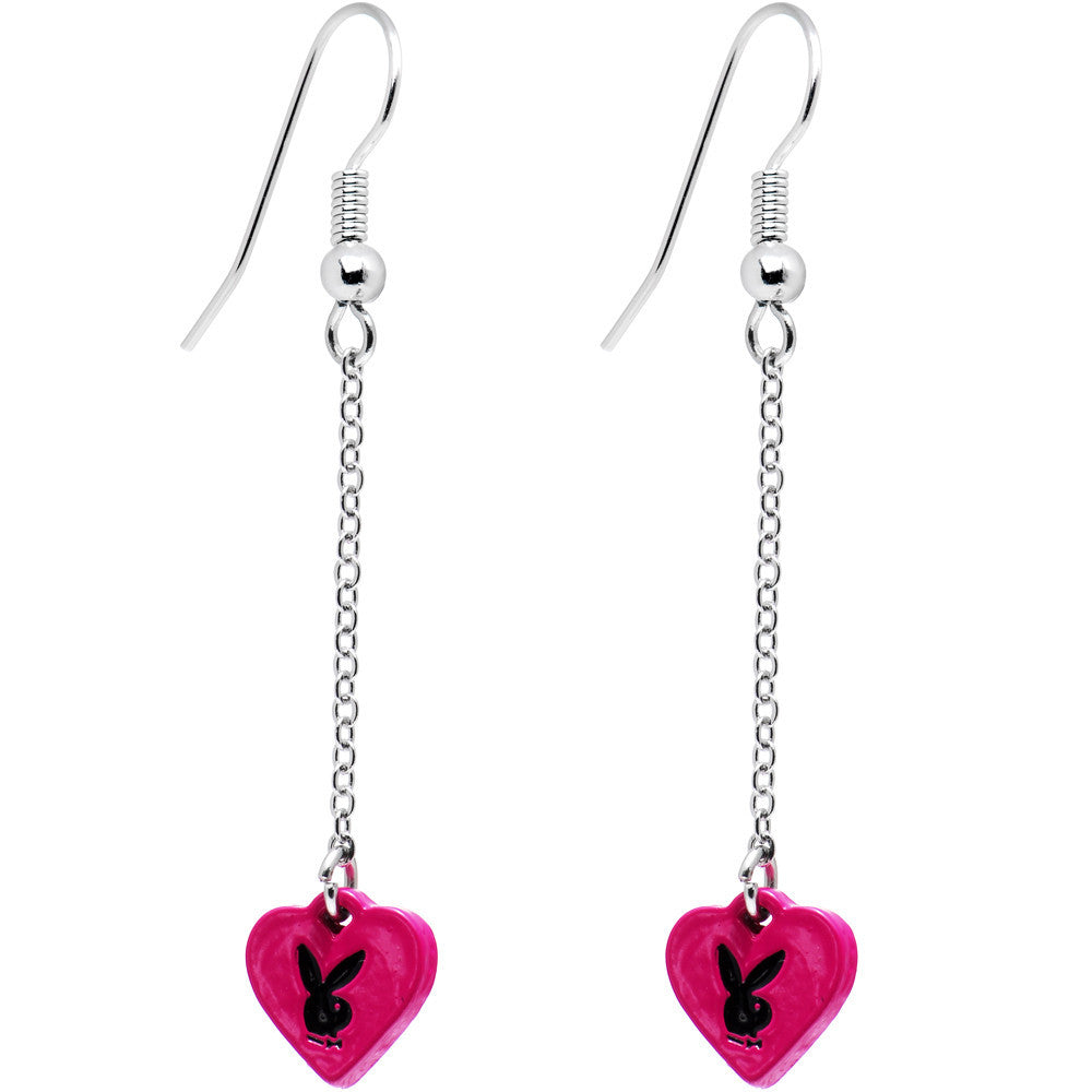 Licensed Plaboy Rabbit Head Heart Drop Earrings