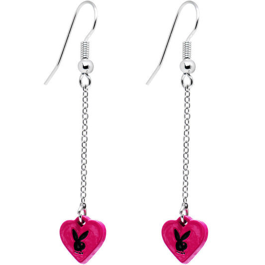 Licensed Plaboy Rabbit Head Heart Drop Earrings