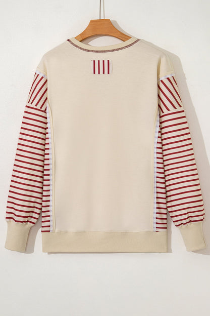 Stripe Sleeve Patchwork Casual Knit Top