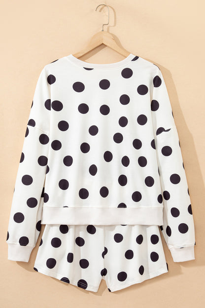 Polka Dot Pullover and Drawstring Shorts Set
