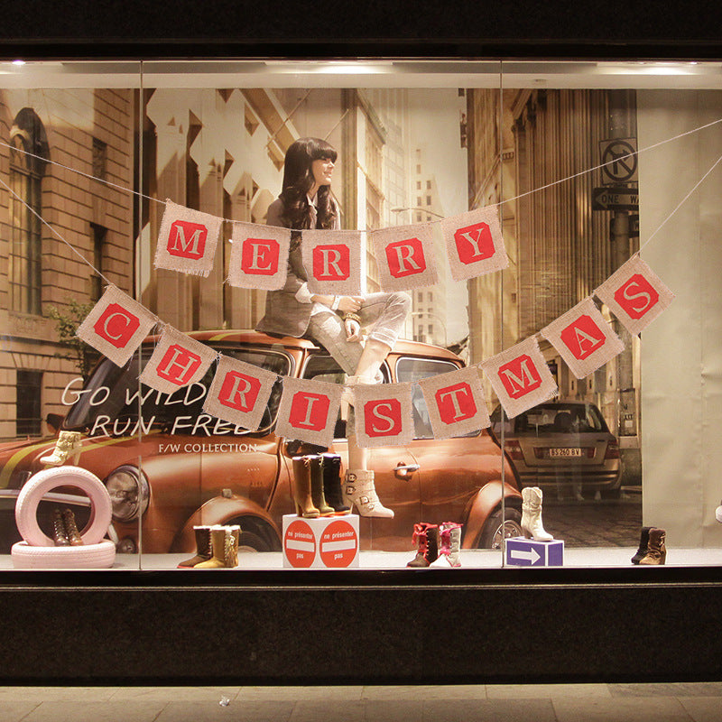 Merry Christmas Sackcloth Banner Decor