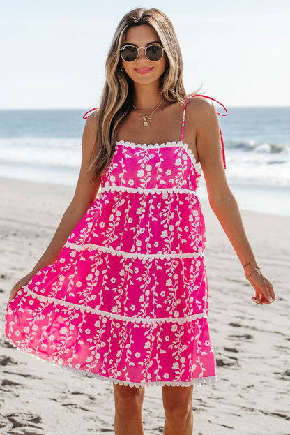 Floral Ric-Rac Patch Sleeveless Mini Dress