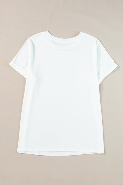 Plus Size Round Neck Roll Sleeve T-shirt