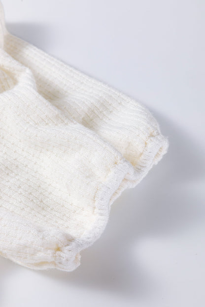 Textured Knit V-Neck Bubble Sleeve Peplum Top