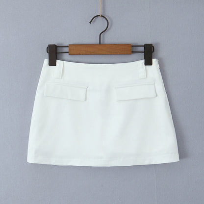 High Waist Sheath Faux Pocket Design Slim Fit Skirt Women