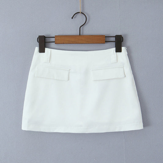 High Waist Sheath Faux Pocket Design Slim Fit Skirt Women