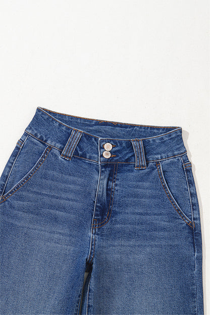 Denim Double Button Straight Leg Jeans
