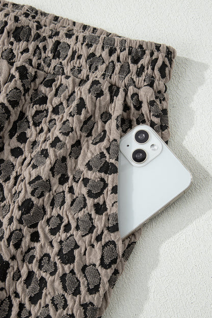 Leopard Jacquard Half Sleeve & Jumper Wide Leg Pants