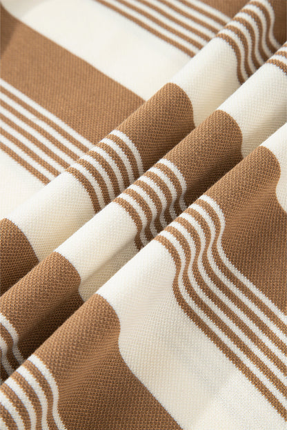 Stripe Half-Zip Collared Patchwork Long Sleeve Sweatshirt