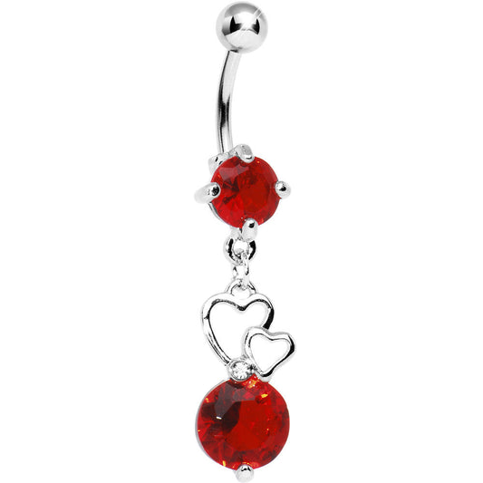 Red Cubic Zirconia Double Heart Belly Ring