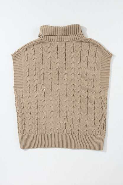 Cable Knit Turtleneck Batwing Short Sleeve Sweater