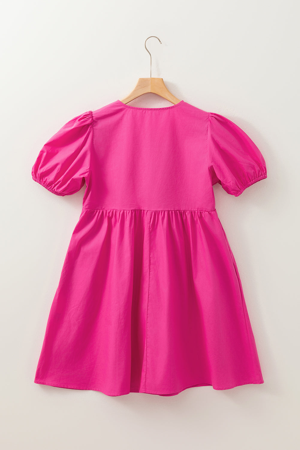 Solid Puff Sleeve Tie-Front Mini Dress