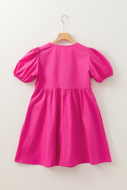 Solid Puff Sleeve Tie-Front Mini Dress