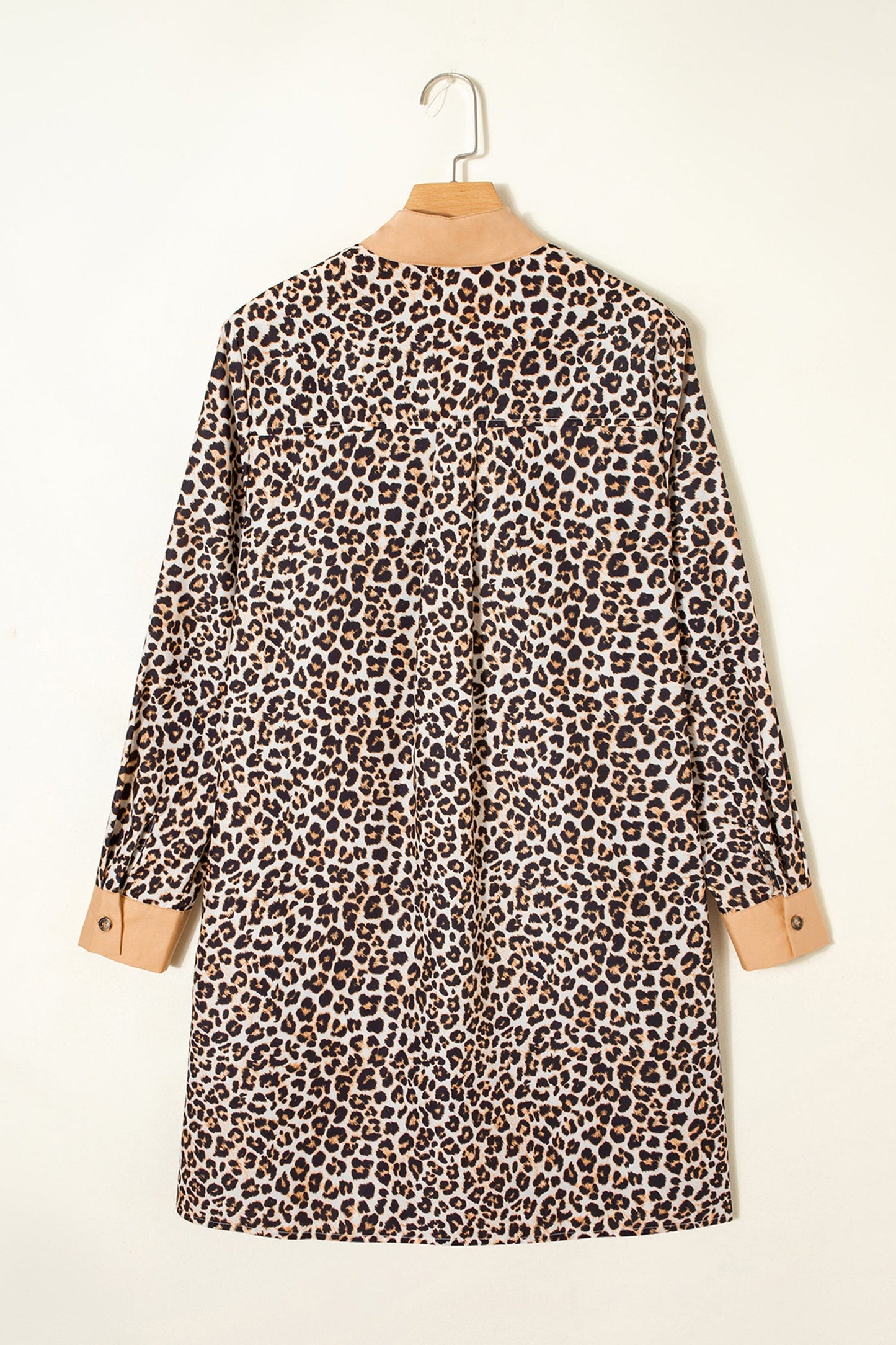 Button Stripe Collar Leopard Flared Dress