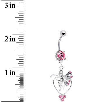 Pink CZ Heart Fairy Belly Ring